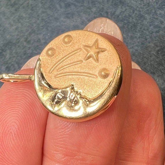14k Gold Crescent Man-in-the-Moon Shooting Star D… - image 4