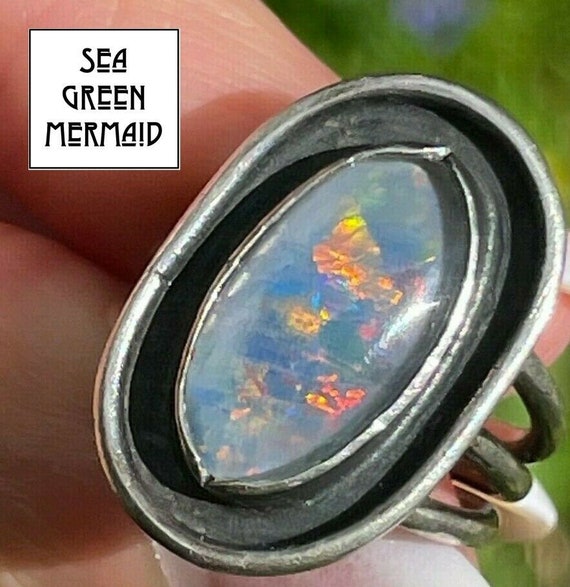 Australian Black Opal Triplet Ring in Sterling Si… - image 1