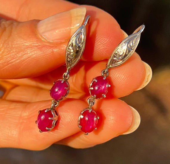 10k WG Gold Lab-Created Star Ruby Leverback Earri… - image 6