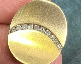 14K Yellow Gold Diamond "Rainbow" Concave Oval Disk Pendant. MCM