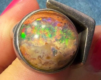 Mexican Boulder Fire Opal in 925 Silver. Mid-Century Modern. 12g *Video*