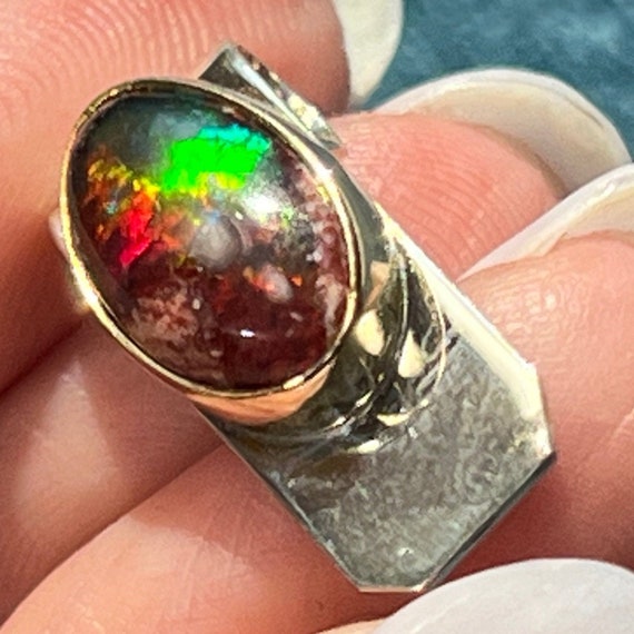 Mexican Boulder Opal Slide Pendant. 925 + 14k Gol… - image 9