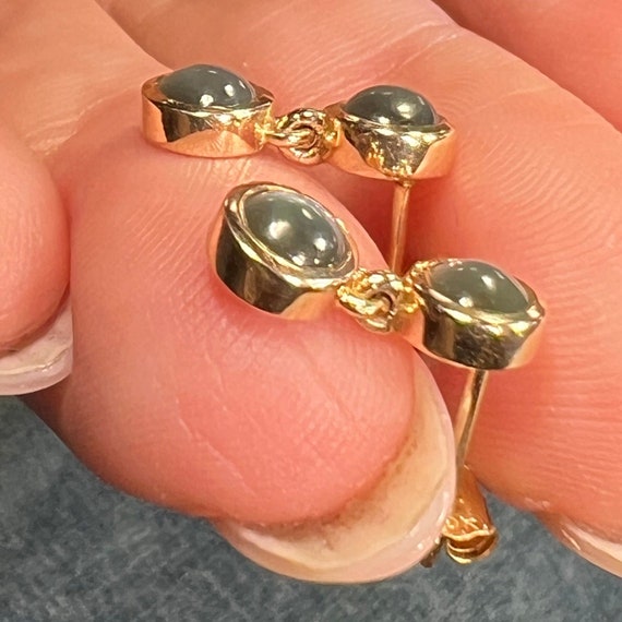 10k Gold Cats Eye Chrysoberyl Dangle Earrings. Ti… - image 3