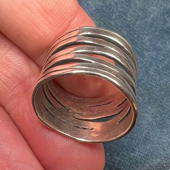 Wide Hammered Silver Stacked Multi-Band Cigar Ring - image 2