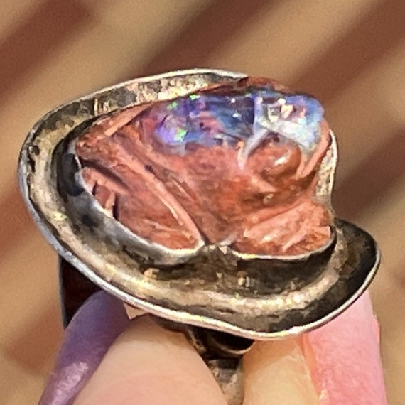 Mexican Boulder Opal Carved FROG on Lily Pad Ring… - image 2