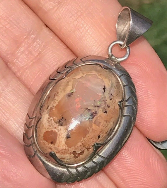 Mexican Boulder Fire Opal Pendant. Old Pawn. Larg… - image 1