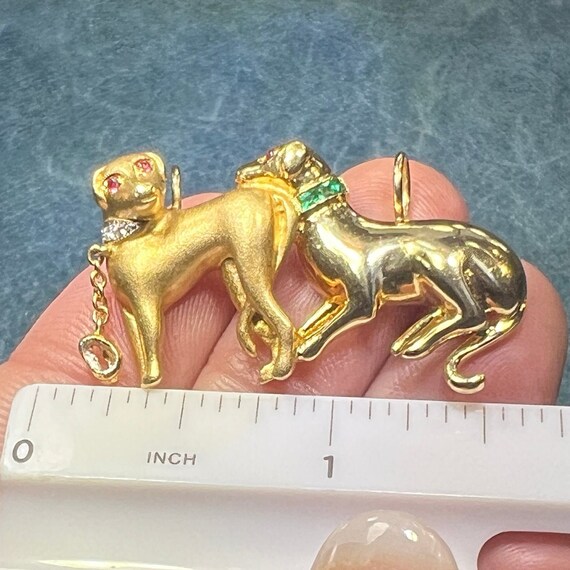18k Gold 2 Dogs Pendant w Diamonds Emeralds Rubie… - image 8