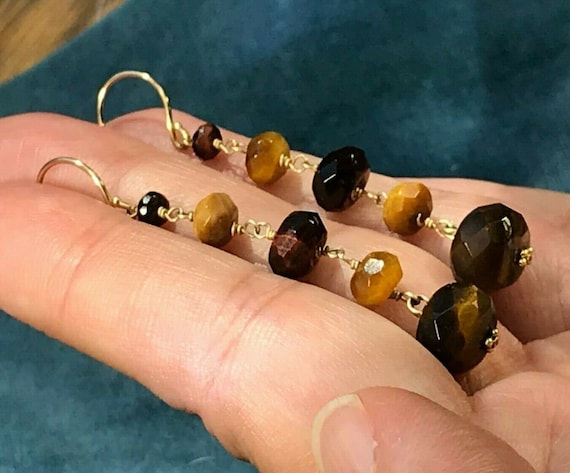 SG MERMAID 14k Yellow Gold Tiger Eye Dangle Earri… - image 2