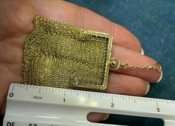 14k Yellow Gold Antique Mesh Coin Purse Pendant. … - image 5