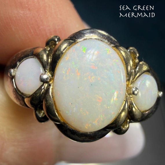 Australian Opal 3 Gem Sterling Silver Ring *Video*