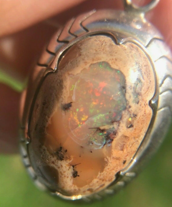 Mexican Boulder Fire Opal Pendant. Old Pawn. Larg… - image 2