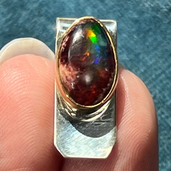 Mexican Boulder Opal Slide Pendant. 925 + 14k Gol… - image 8