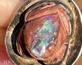 Mexican Boulder Opal Carved FROG on Lily Pad Ring **VIDEO**