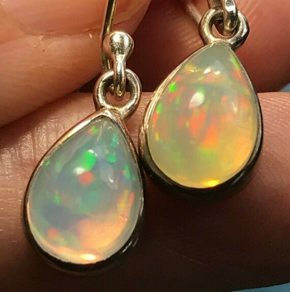 Ethiopian Welo Jelly Opal Teardrop Dangle Earring… - image 2