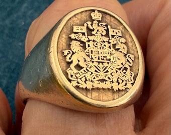 10k Yellow Gold Canadian Royal Coat of Arms in 925 Silver Ring. Antique 13g