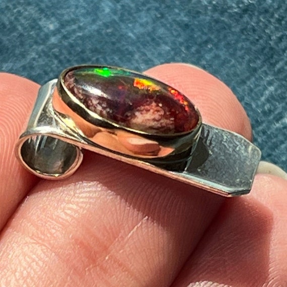 Mexican Boulder Opal Slide Pendant. 925 + 14k Gol… - image 4