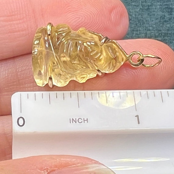 14k Gold Carved Lemon Citrine Ganesha Pendant. El… - image 9