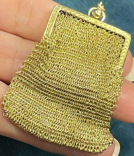 14k Yellow Gold Antique Mesh Coin Purse Pendant. … - image 7