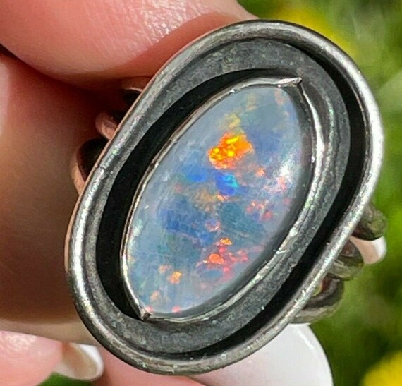 Australian Black Opal Triplet Ring in Sterling Si… - image 9