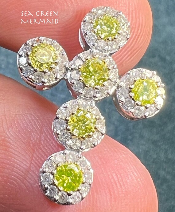 14k White Gold Canary Yellow + Clear Diamond Cros… - image 1