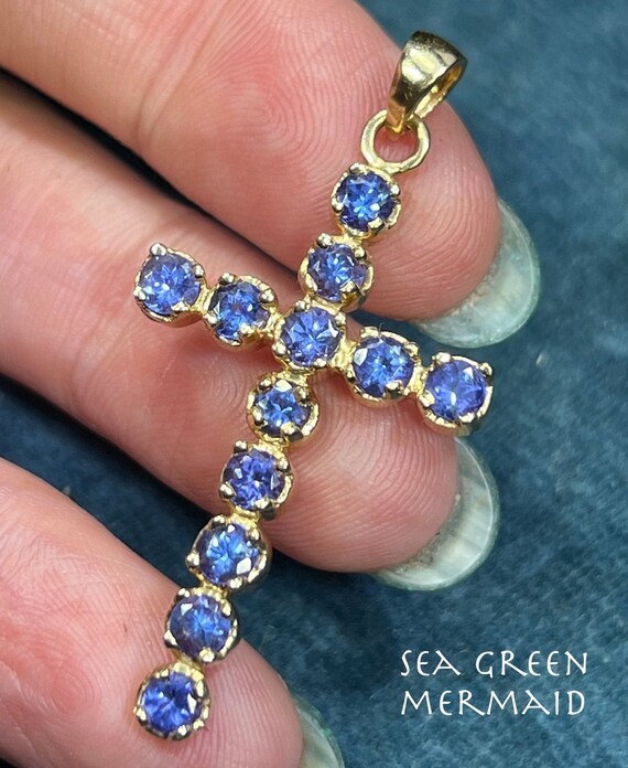 14k Yellow Gold Le Vian Blueberry Tanzanite Cross 