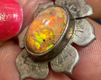 Mexican Opal Squash Blossom Pendant in 925 Silver. Old Pawn *Video*
