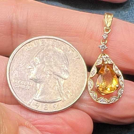 10k Honey Gold Topaz Teardrop Pendant in Diamond … - image 5