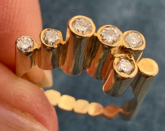 14k Yellow Gold Diamond BUBBLES Ring. MCM 50s Modernist