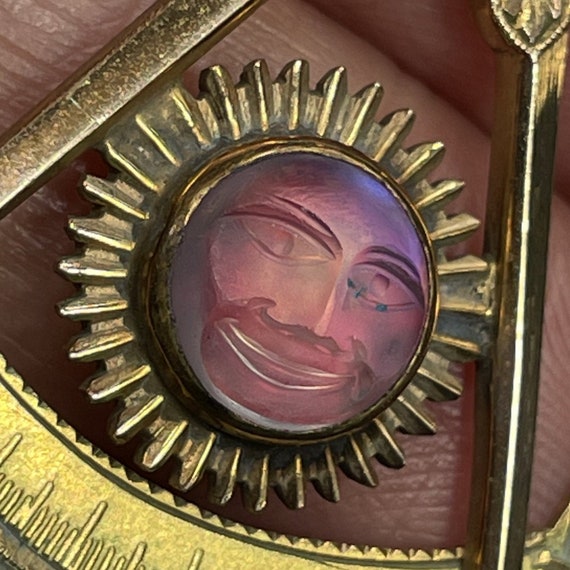 10k Gold Man in the Moon Moonstone Sun-Face Penda… - image 3