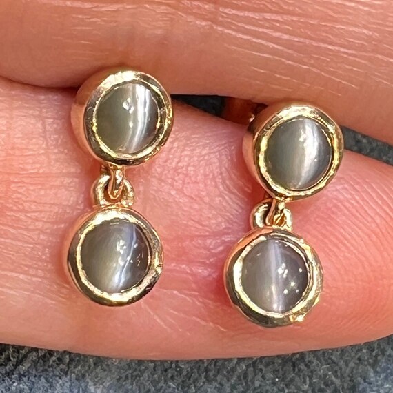 10k Gold Cats Eye Chrysoberyl Dangle Earrings. Ti… - image 6
