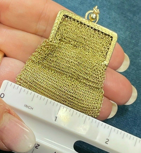 14k Yellow Gold Antique Mesh Coin Purse Pendant. … - image 4