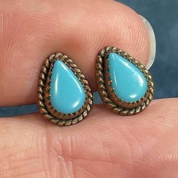 10k Yellow Gold & Copper Turquoise Teardrop Earri… - image 8