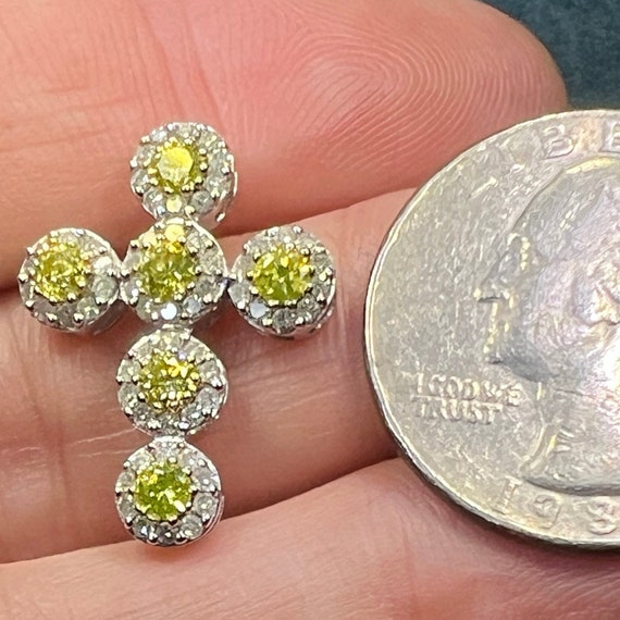 14k White Gold Canary Yellow + Clear Diamond Cros… - image 9