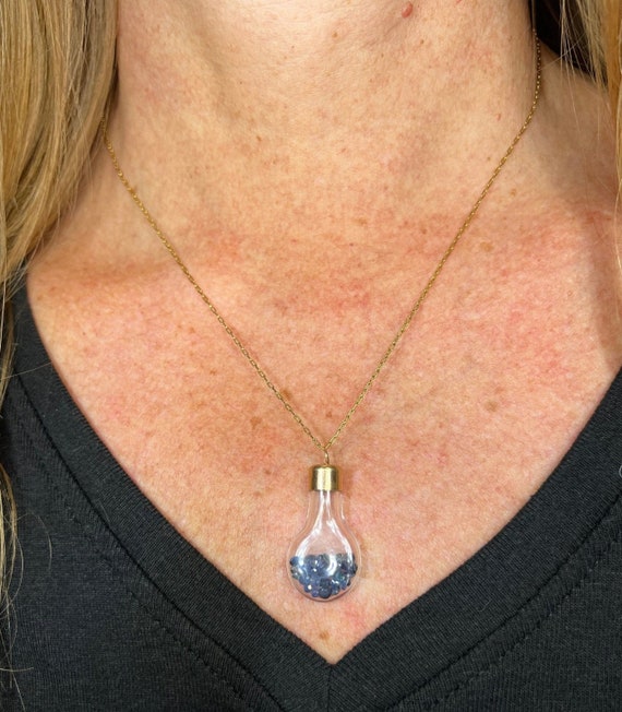 14k Gold Bottle w 35 Tiny Blue Sapphires Pendant … - image 2