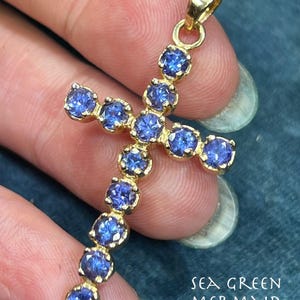 14k Yellow Gold Le Vian Blueberry Tanzanite Cross Pendant. 2&quot;