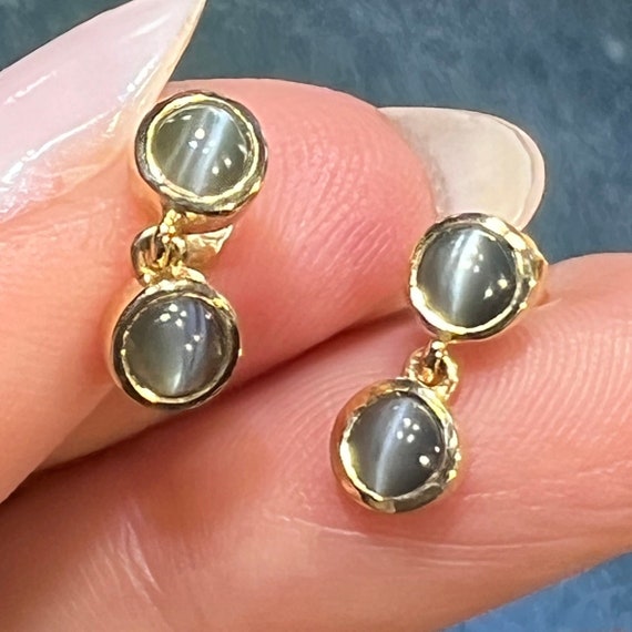 10k Gold Cats Eye Chrysoberyl Dangle Earrings. Ti… - image 7