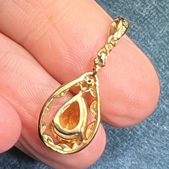 10k Honey Gold Topaz Teardrop Pendant in Diamond … - image 2