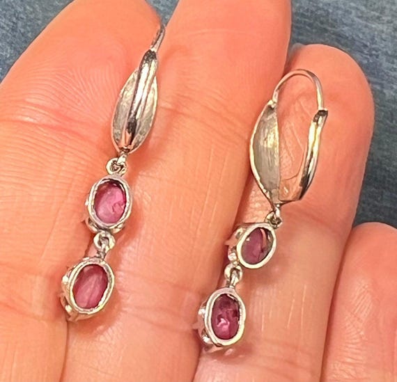 10k WG Gold Lab-Created Star Ruby Leverback Earri… - image 3