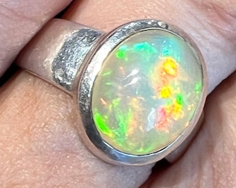 Ethiopian Welo Jelly Opal Silver Bezel Set Ring. 1/2" *Video*
