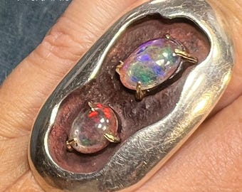 Australian Jelly Opal DOUBLE Ring. Old Pawn Sterling Silver *Video*