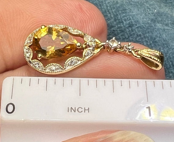 10k Honey Gold Topaz Teardrop Pendant in Diamond … - image 3