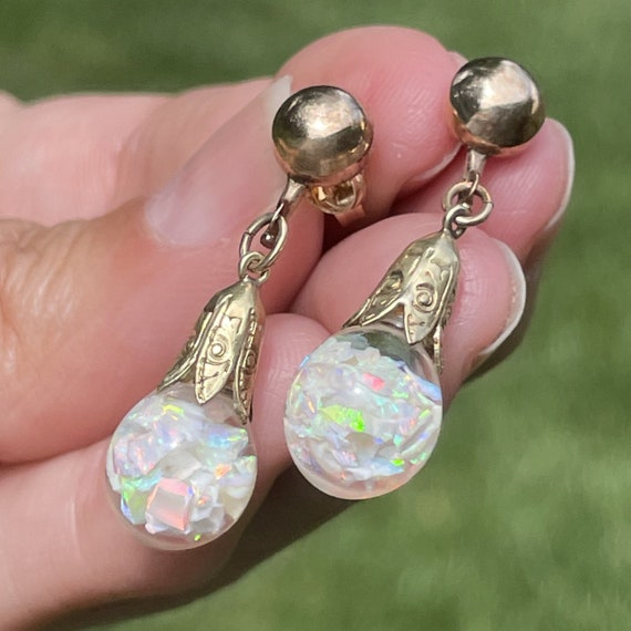 vintage opal earrings 12k gf floating opal earrings australian opals