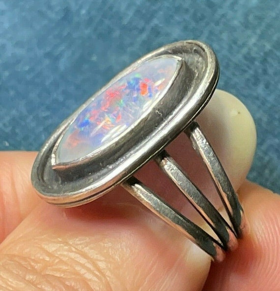 Australian Black Opal Triplet Ring in Sterling Si… - image 7