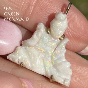 14k Gold Carved Australian Opal GEISHA Pendant **VIDEO**
