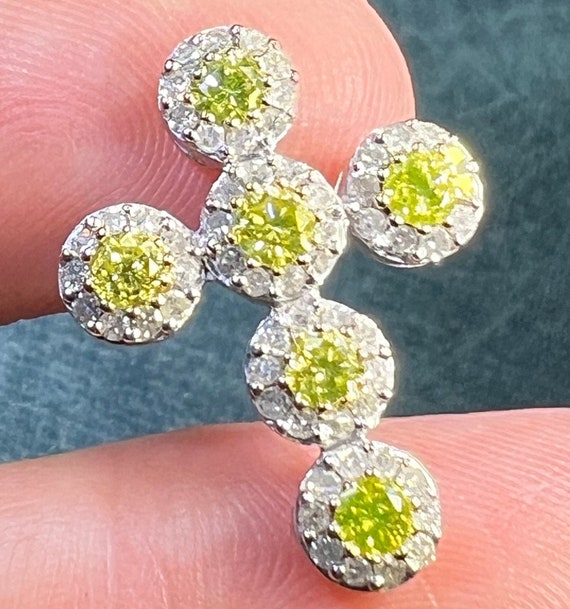 14k White Gold Canary Yellow + Clear Diamond Cros… - image 7