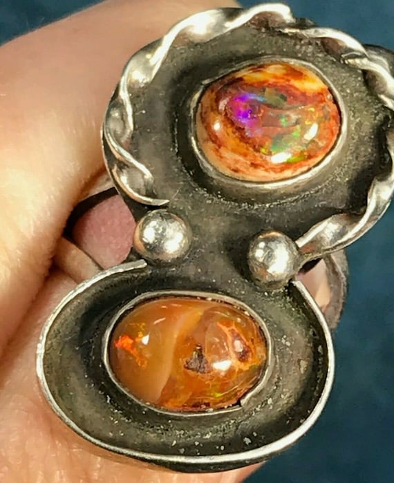 Mexican Boulder Fire Opal Double Ring. 1.2" 8g **V