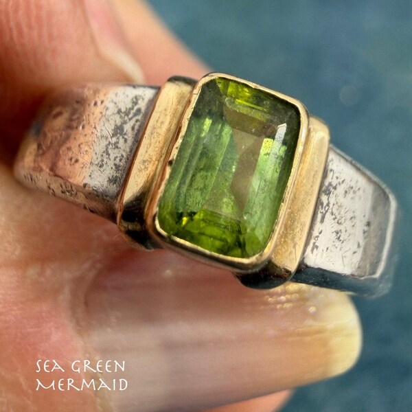 18k Gold & 925 Ring with Emerald Cut Natural Peridot *Video*