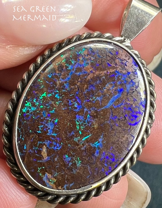 Australian Koroit Boulder Opal Pendant in Sterlin… - image 1