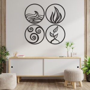 Wanddeko aus Holz 4 Elemente, Wanddeko Wohnzimmer, Wanddeko Schlafzimmer Wandkunst, Wohndeko, Tiere, Zum Aufhängen an die Wand