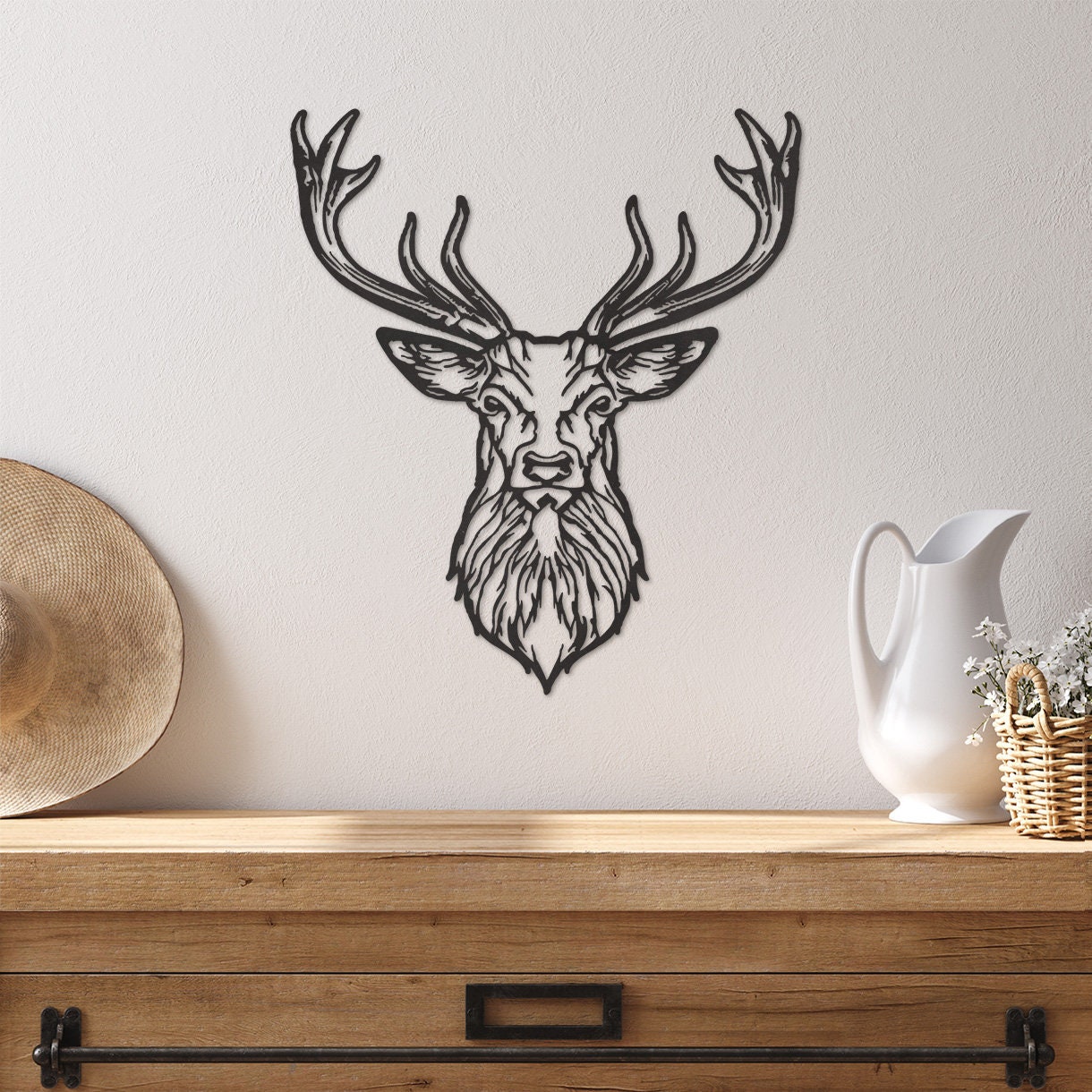 Testa Di Cervo Decorativa In Legno - 50 Cm Per Parete Moderna